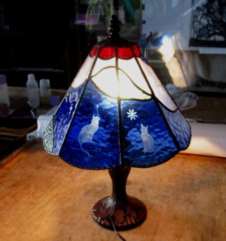 ステンドグラス 猫 ランプ